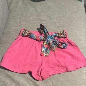 Pink Women's Shorts with Patterned Belt